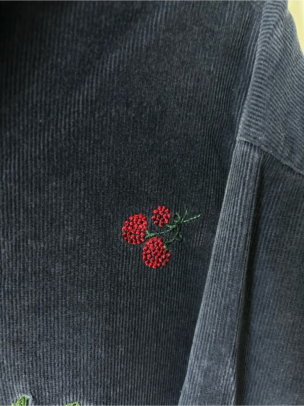 Embroidered Navy Button-Down Corduroy Shirt - Raspberry Detail - Picture 6 of 8
